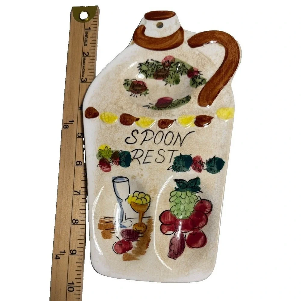 Spoon Rest Kitchen Vintage Japan OS Cream Jug Shape Fruit Wine Grapes Ceramic